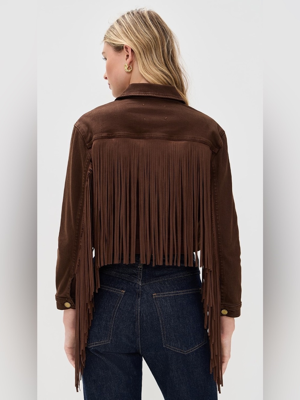 L'AGENCE Koda Brown Fringe Cropped Denim Jacket NWT Medium Women's Western - Picture 4 of 11